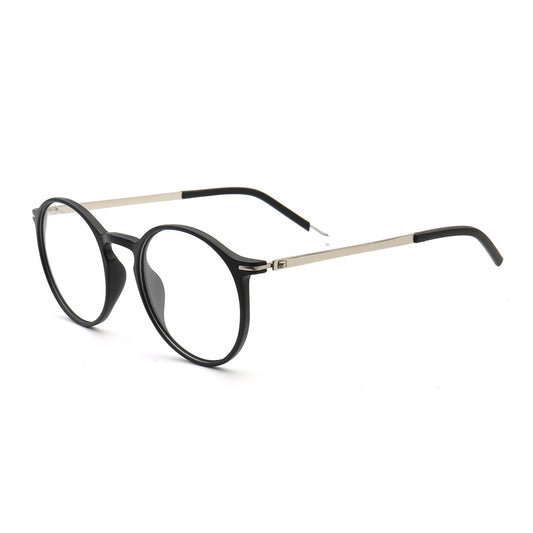 Side view of classic round black TR eyeglass frames