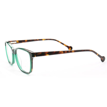 Side view of green tortoise shell acetate eyeglasses