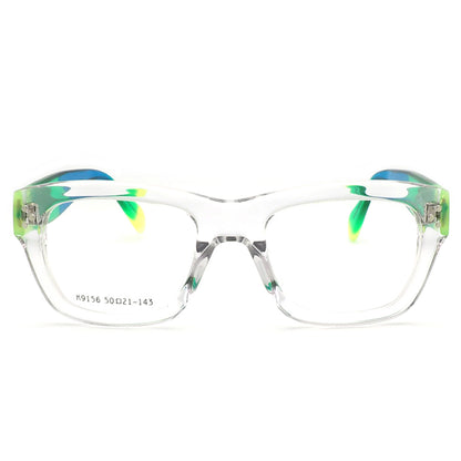 A pair of clear eyeglasses with gradient temples