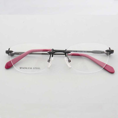 Black and pink oval rimless eyeglass frames