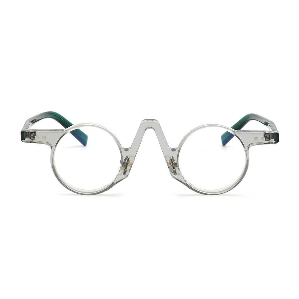 Front view of round retro acetate glasses