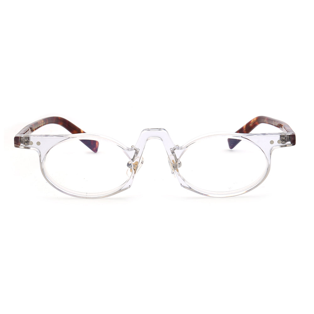 Front view of clear and tortoise oval glasses