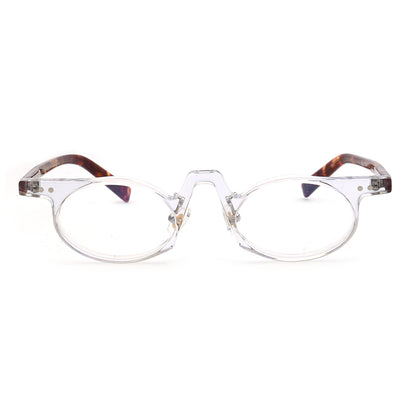 Front view of clear and tortoise oval glasses