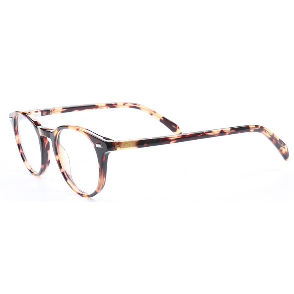 Side view of round tortoise shell acetate glasses