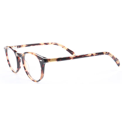 Side view of round tortoise shell acetate glasses