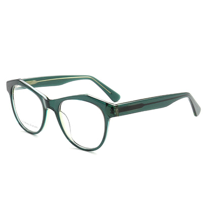 Side view of transparent green cat eye glasses for women