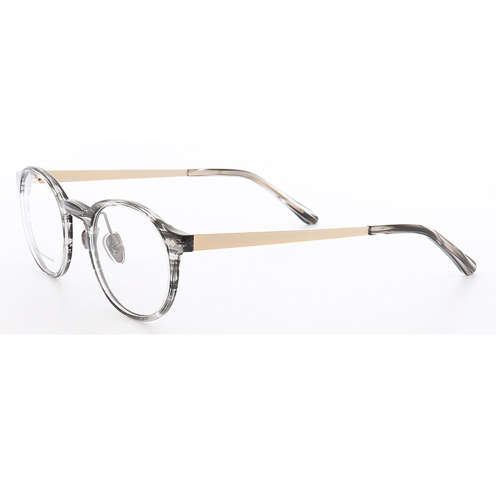 Side view of round full rim patterned eyeglasses