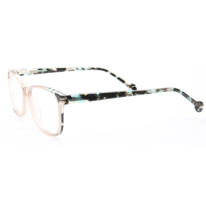 Side view of blue tortoise shell acetate eyeglasses