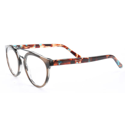 Side view of multicolor tortoise double bridge eyeglasses