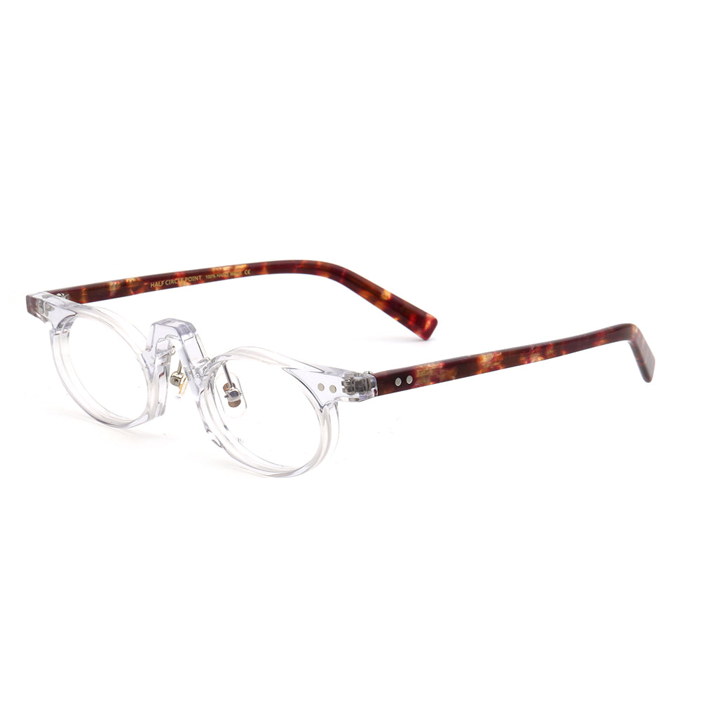 A pair of clear and tortoise oval glasses