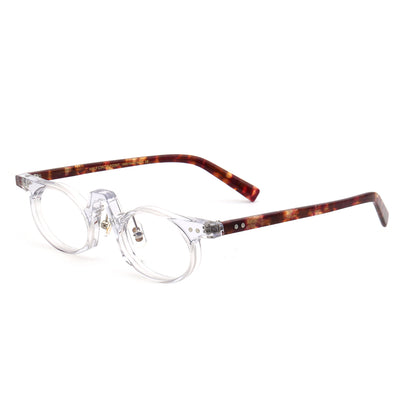 A pair of clear and tortoise oval glasses