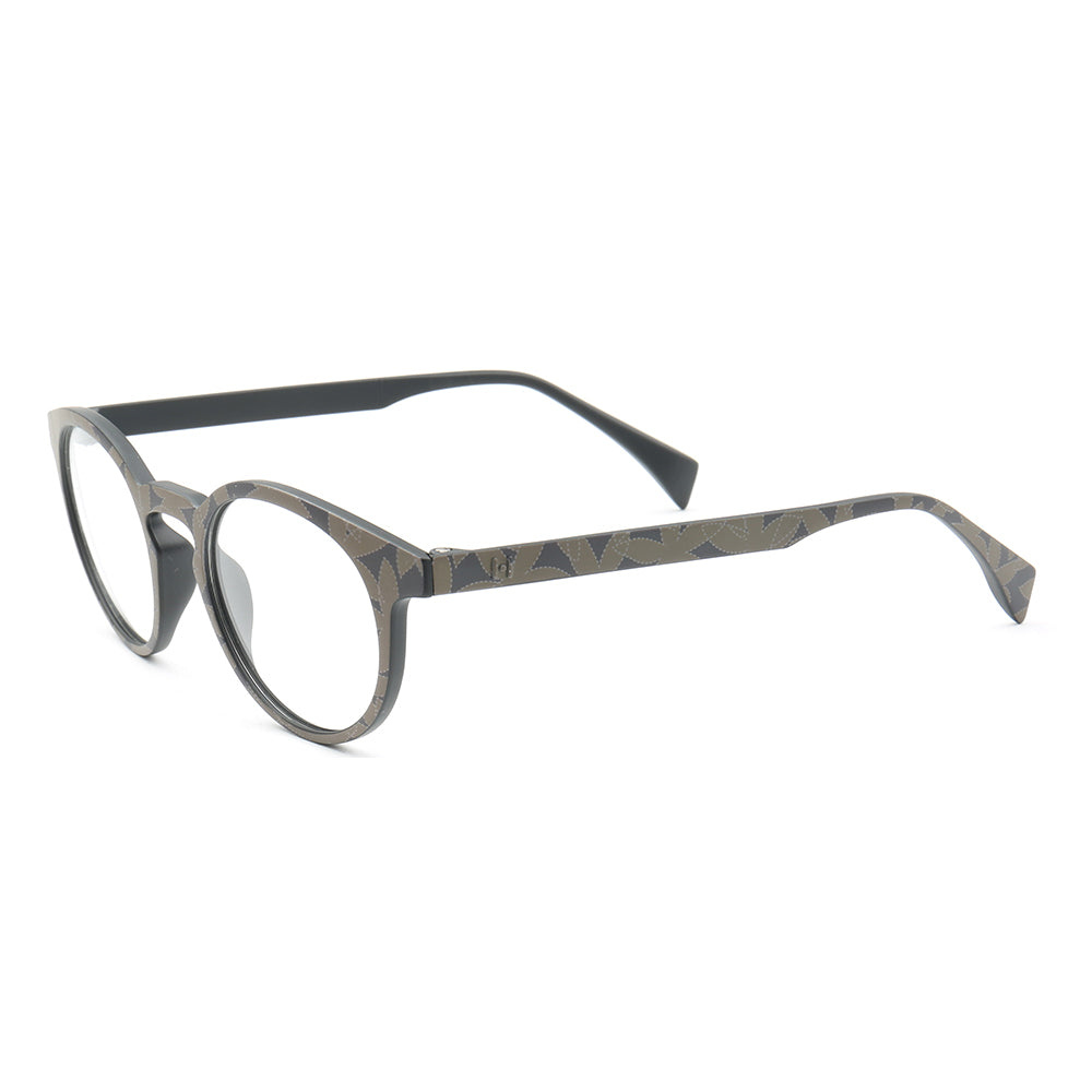 Side view of brown leaf patterned eyeglasses