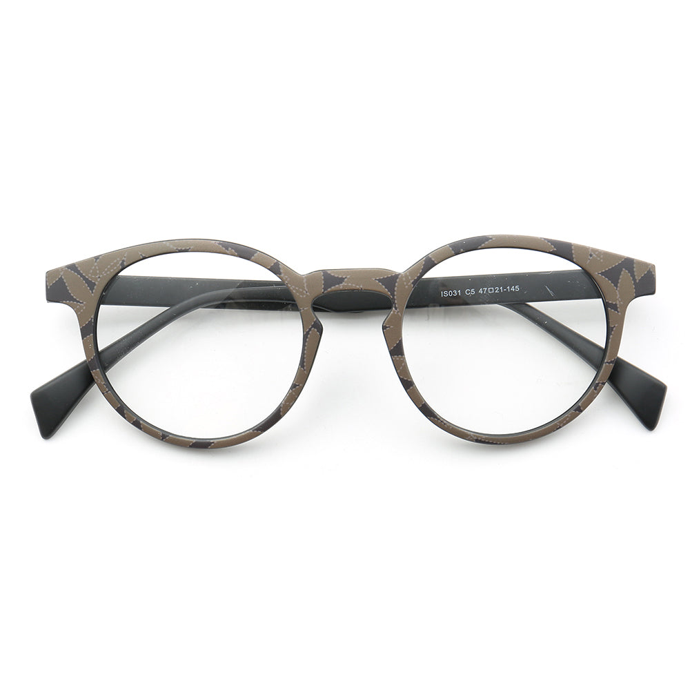 Brown patterned round eyeglasses