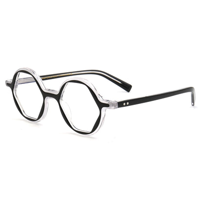 a pair of black hexagon shaped eyeglass frames