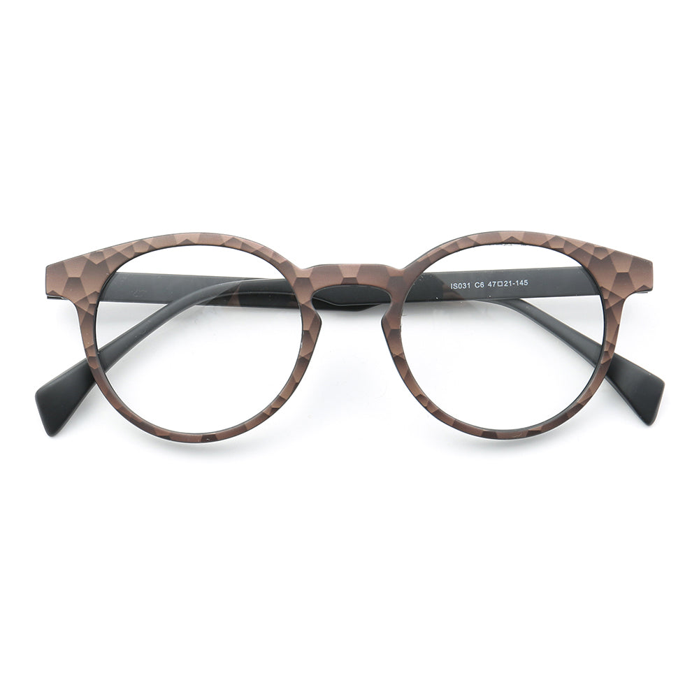 Brown round full rim eyeglasses