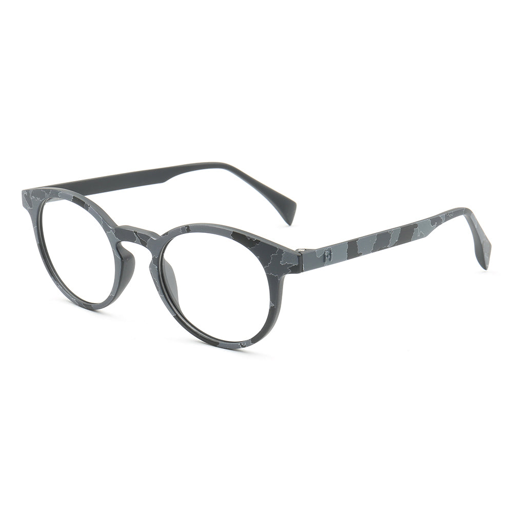 Side view of black and grey camo eyeglasses
