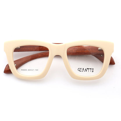 Cream colored wooden eyeglass frames