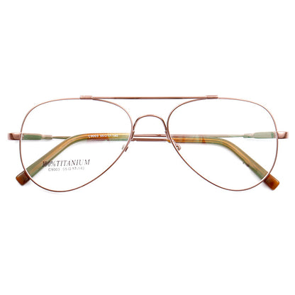 Front view of brown pilot style eyeglasses frames