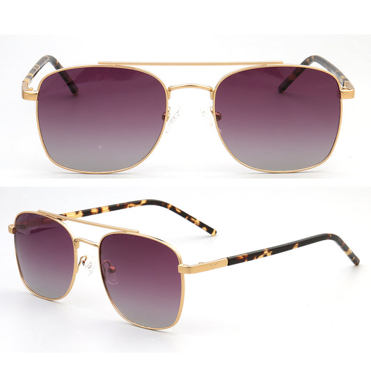 gold double bridge metal sunglasses