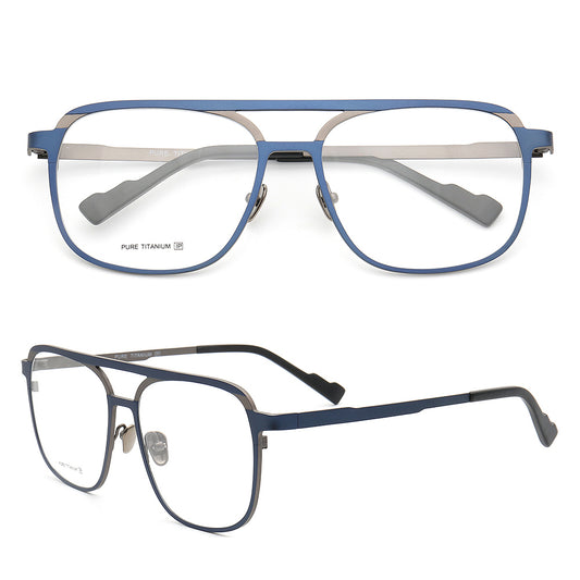 Blue and grey 80s pilot style titanium eyeglasses