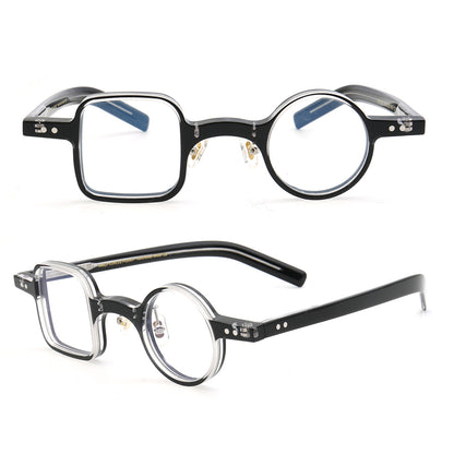 A pair of black and clear mismatch acetate eyeglasses