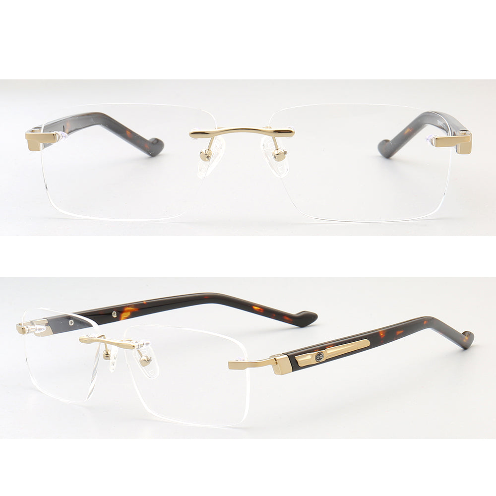 Cyrus | Rimless Tortoise Shell Glasses w/ Square Frame | Rectangular M ...
