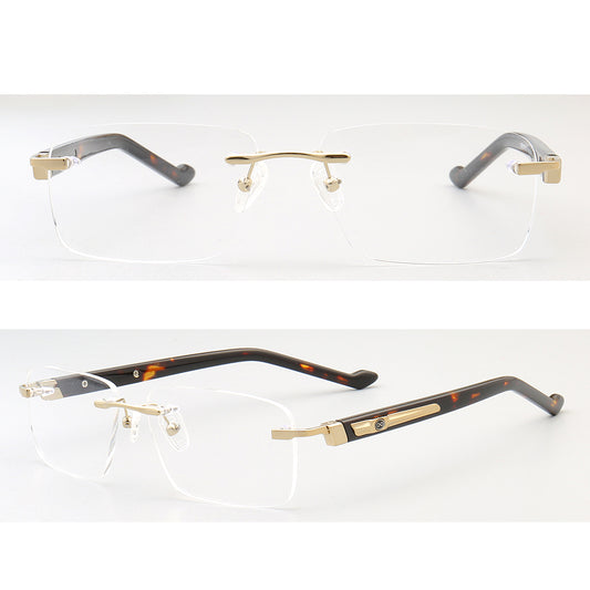 Rectangular metal rimless glasses for men