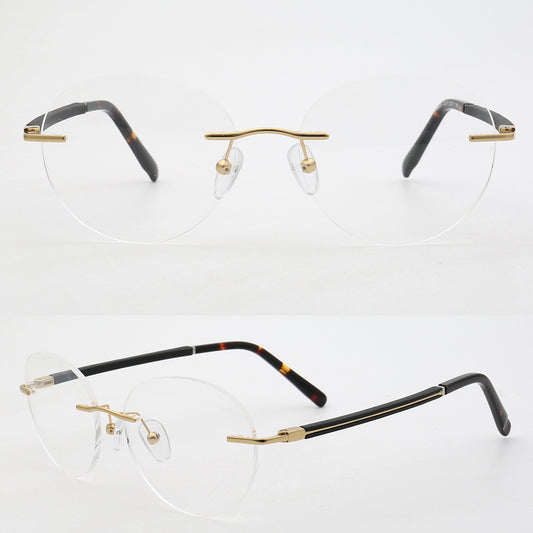Round rimless metal eyeglass frames