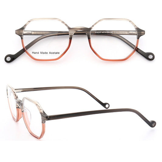 Front and side view of red polygon eyeglasses