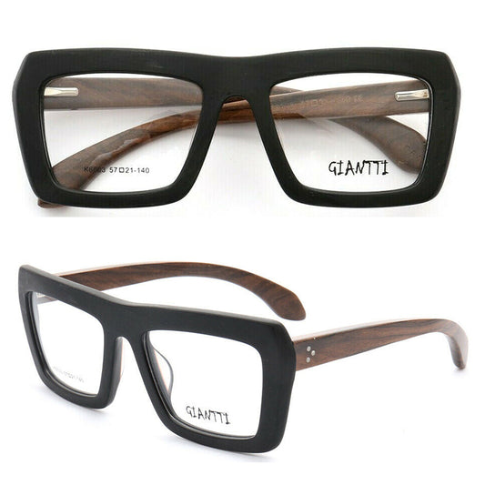Front and side view of oversize wooden eyeglass frames