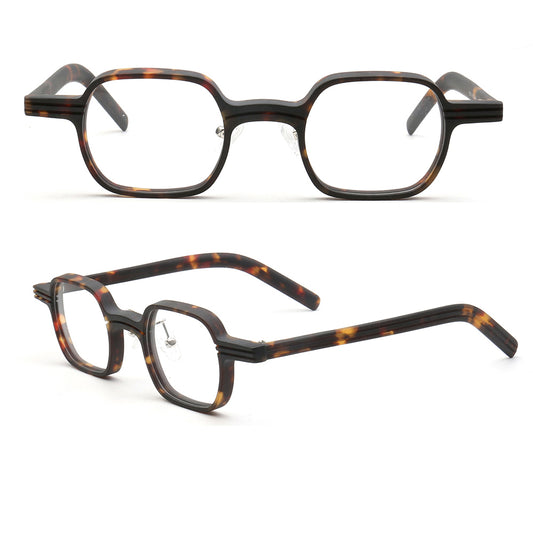 Front and side view of square tortoise eyeglasses frames