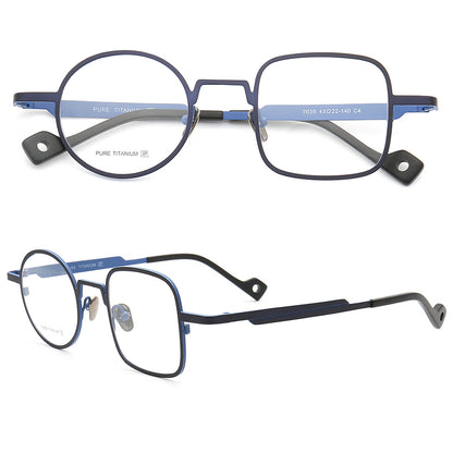 Mismatch square and round titanium eyeglasses