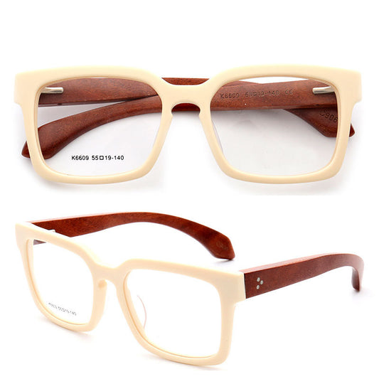 Cream colored full rim oversized wood eyeglasses