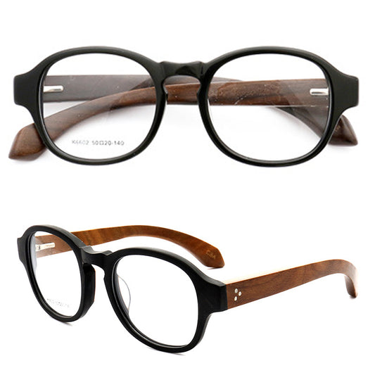 Round wooden nerd eyeglass frames