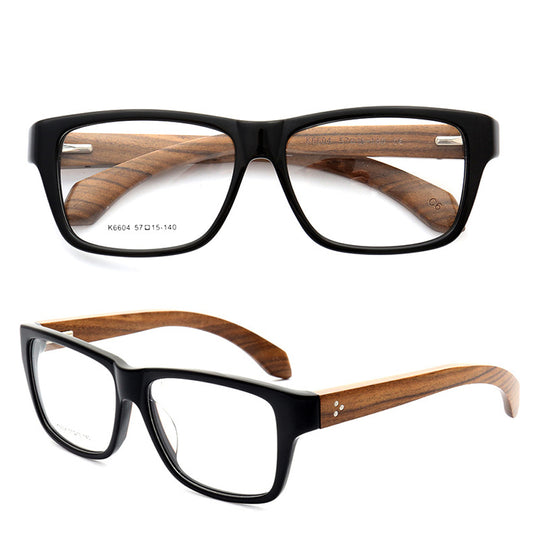 Black and brown square full rim wood eyeglasses