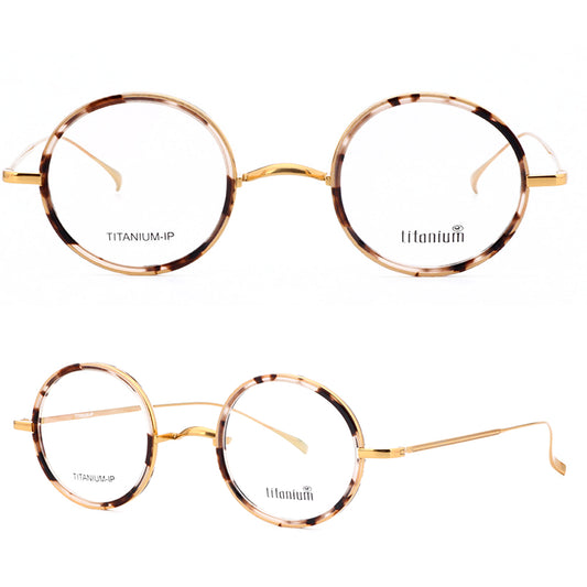 Harmony | Vintage Round Titanium Eyeglasses | Lightweight Design w/ Patterned Acetate