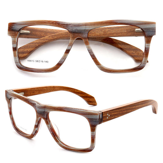 Oversized square full rim wooden eyeglasses