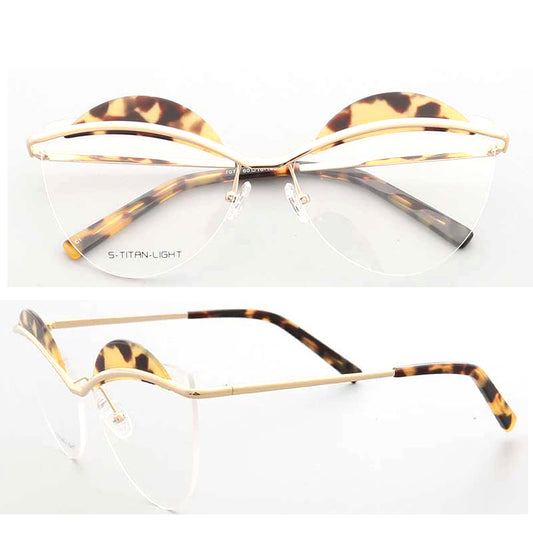 Tortoise shell rimless cat eye glasses for women