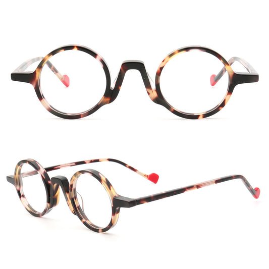 Front and side view of round tortoise eyeglass frames