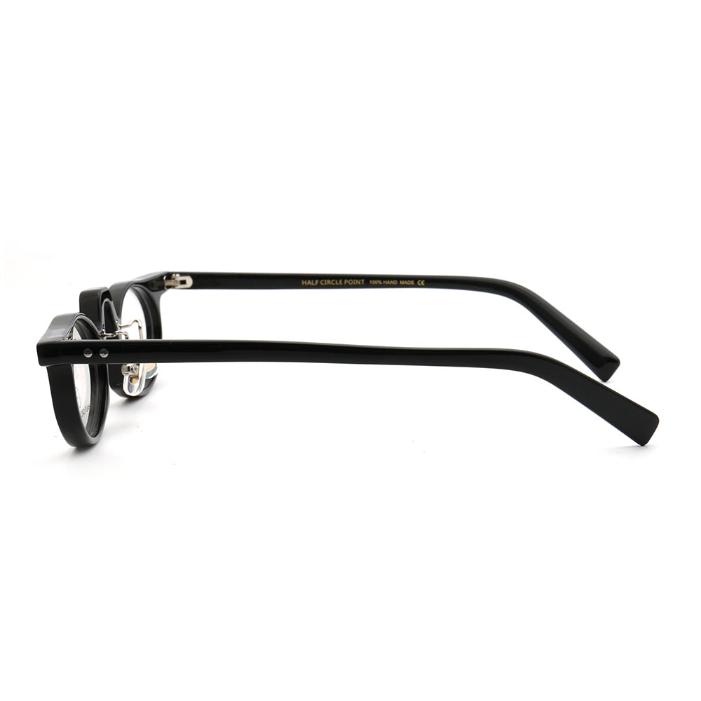 Side view of black oval eyeglasses