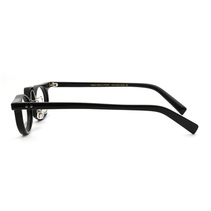 Side view of black oval eyeglasses