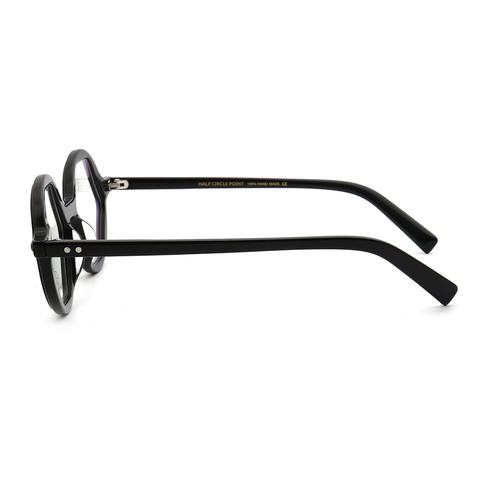 Side view of black hexagon shaped eyeglasses