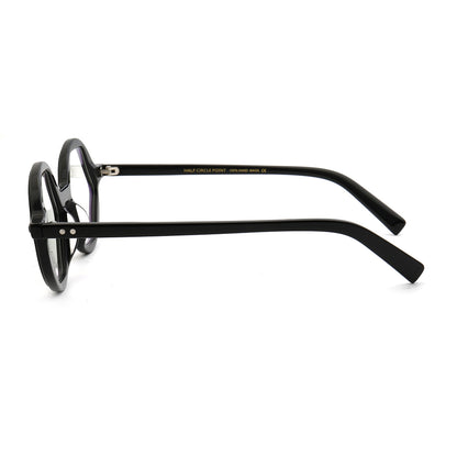 Side view of black hexagon shaped eyeglasses