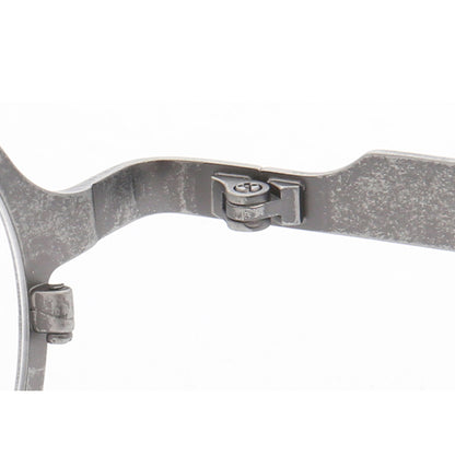 Inner hinge of grey titanium eyeglass frames