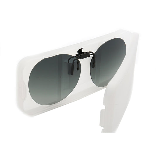 Round clip on sunglasses with a carry case