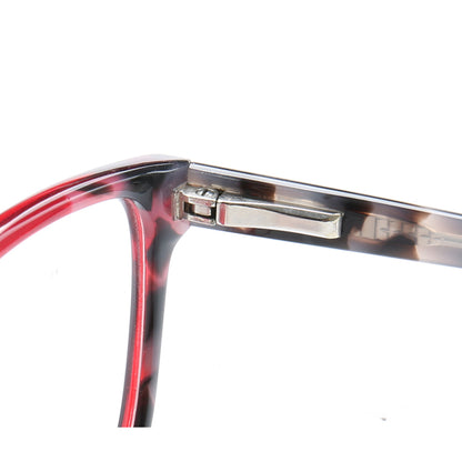 Inner hinge of red tortoise acetate eyeglasses