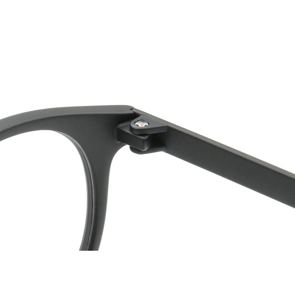 Inner hinge of black round glasses frames