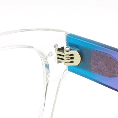 Inner hinge of clear eyeglasses with gradient temples