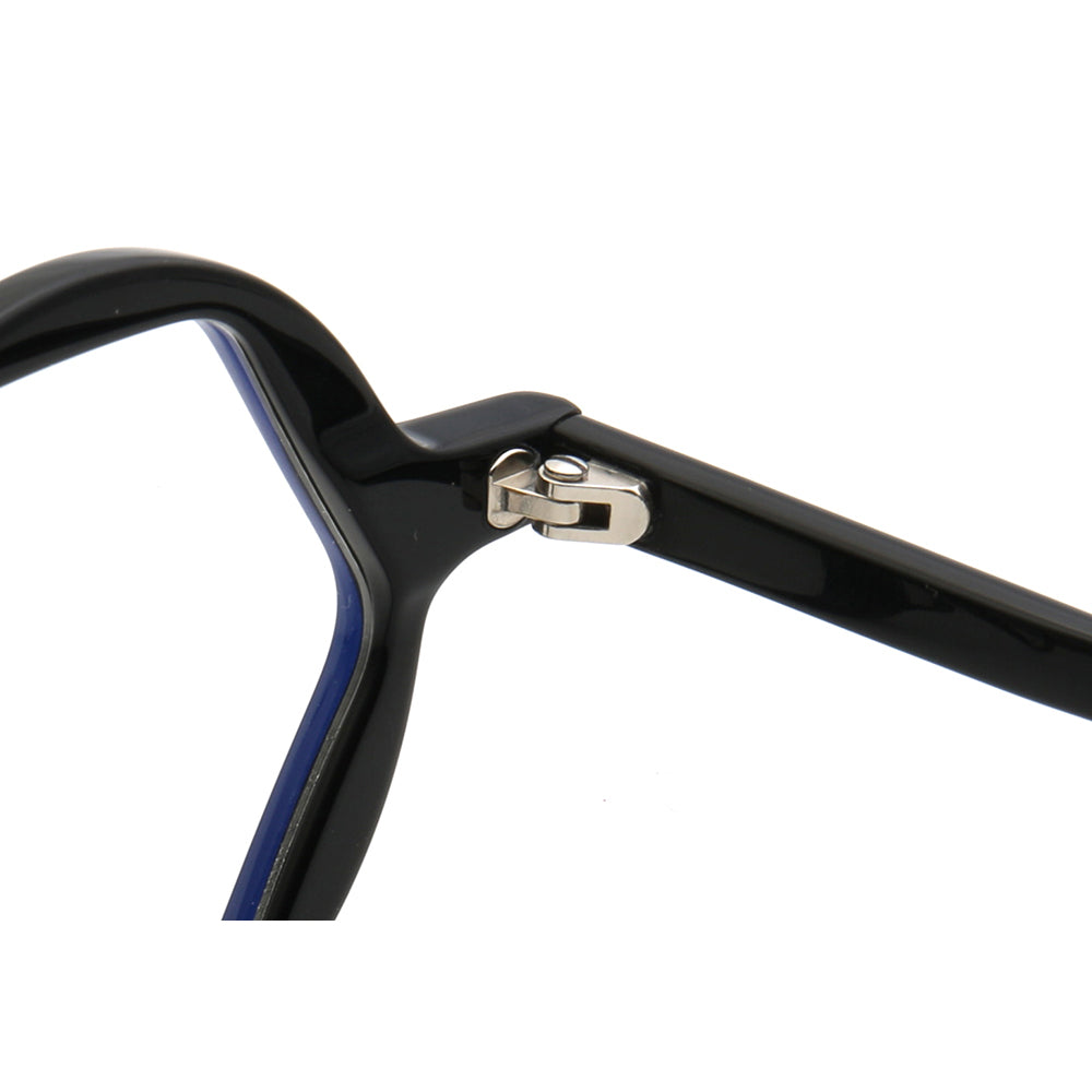 Inner hinge of black hexagon shaped eyeglasses