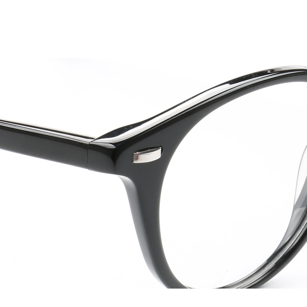 Close up of black acetate glasses frames